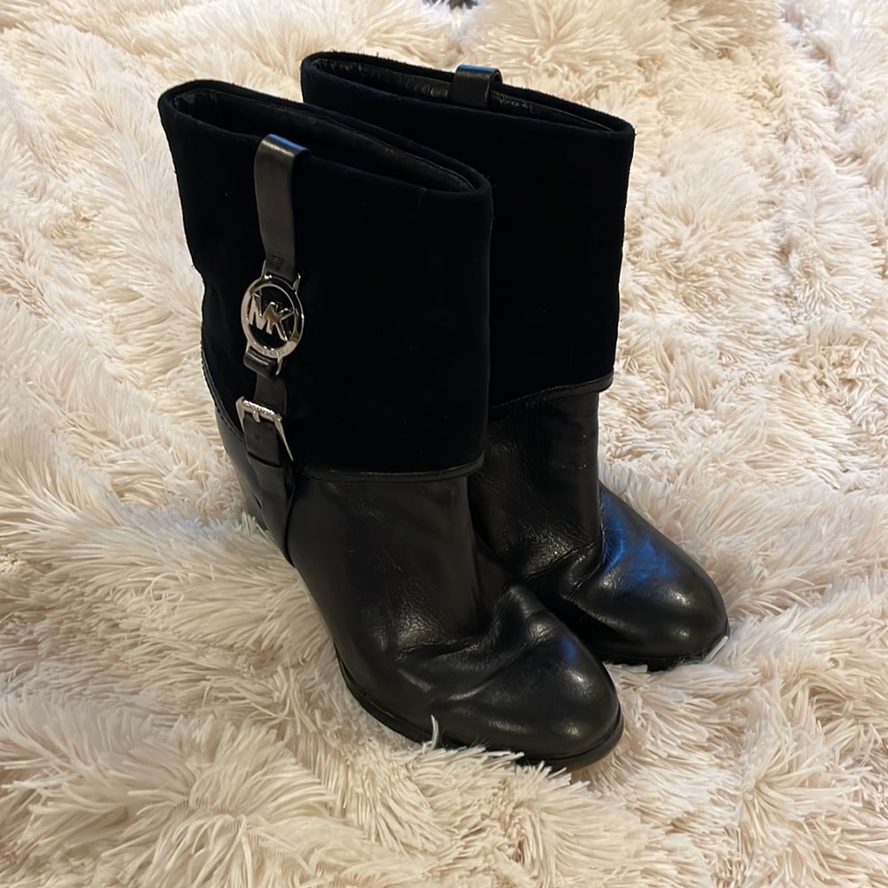 Micheal Kors Black Leather and Suede Heeled Boots